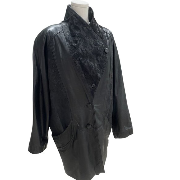 Vintage Black Leather Oversized Jacket Exotic Korea Moto Streetwear Baddie XL - Picture 13 of 16